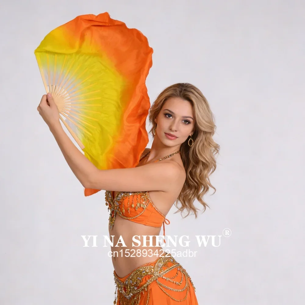

Orange Double Side Fan Veil 100% Silk Fire Flame Art Worship Belly Dance Fan Pair Stage Performance Prop Adults Customized Color
