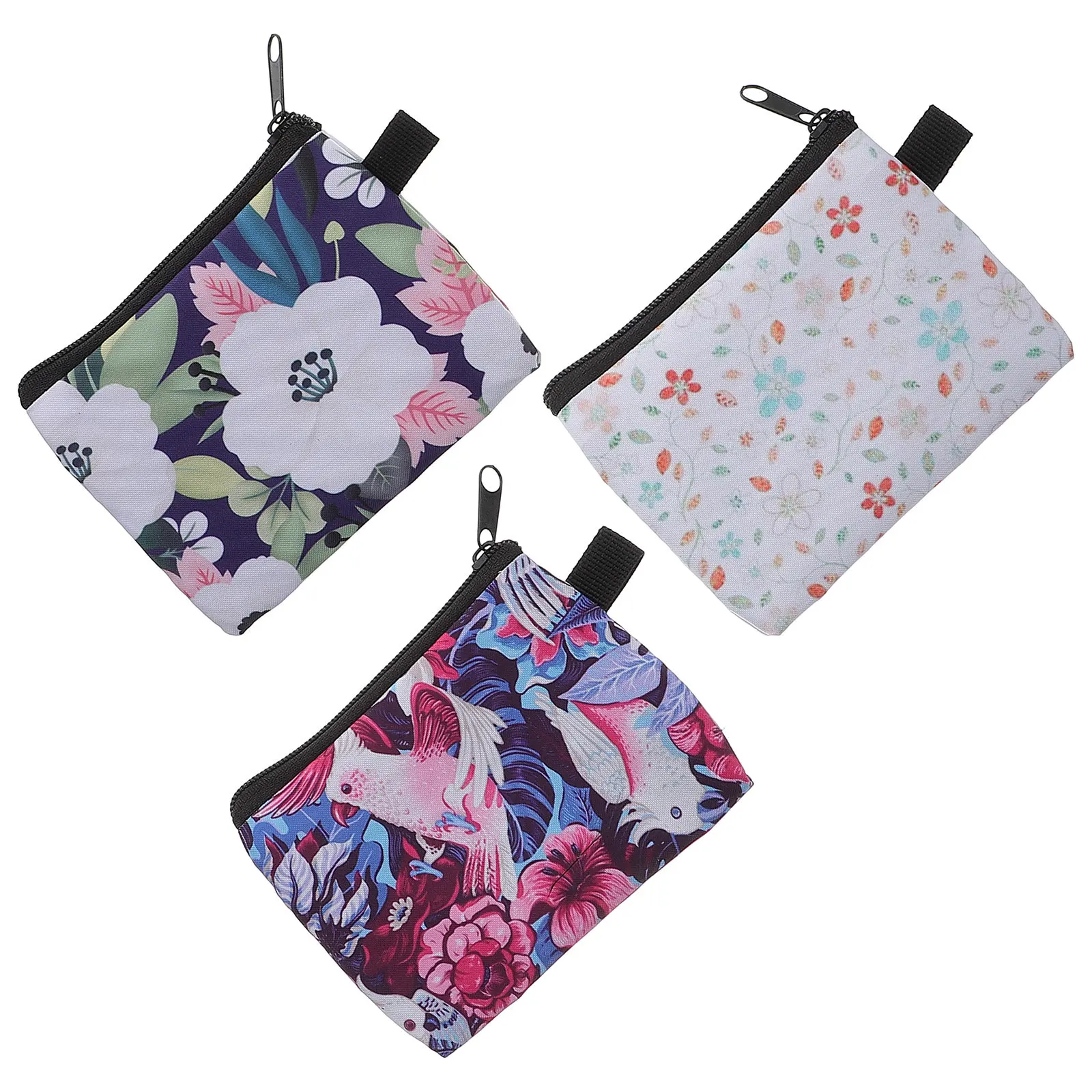 

3Pcs Exquisite Flower Pattern Coin Purse Small Items Bag for Earphones Coins Cards Lipstick Keys Travel Hiking Camping Party