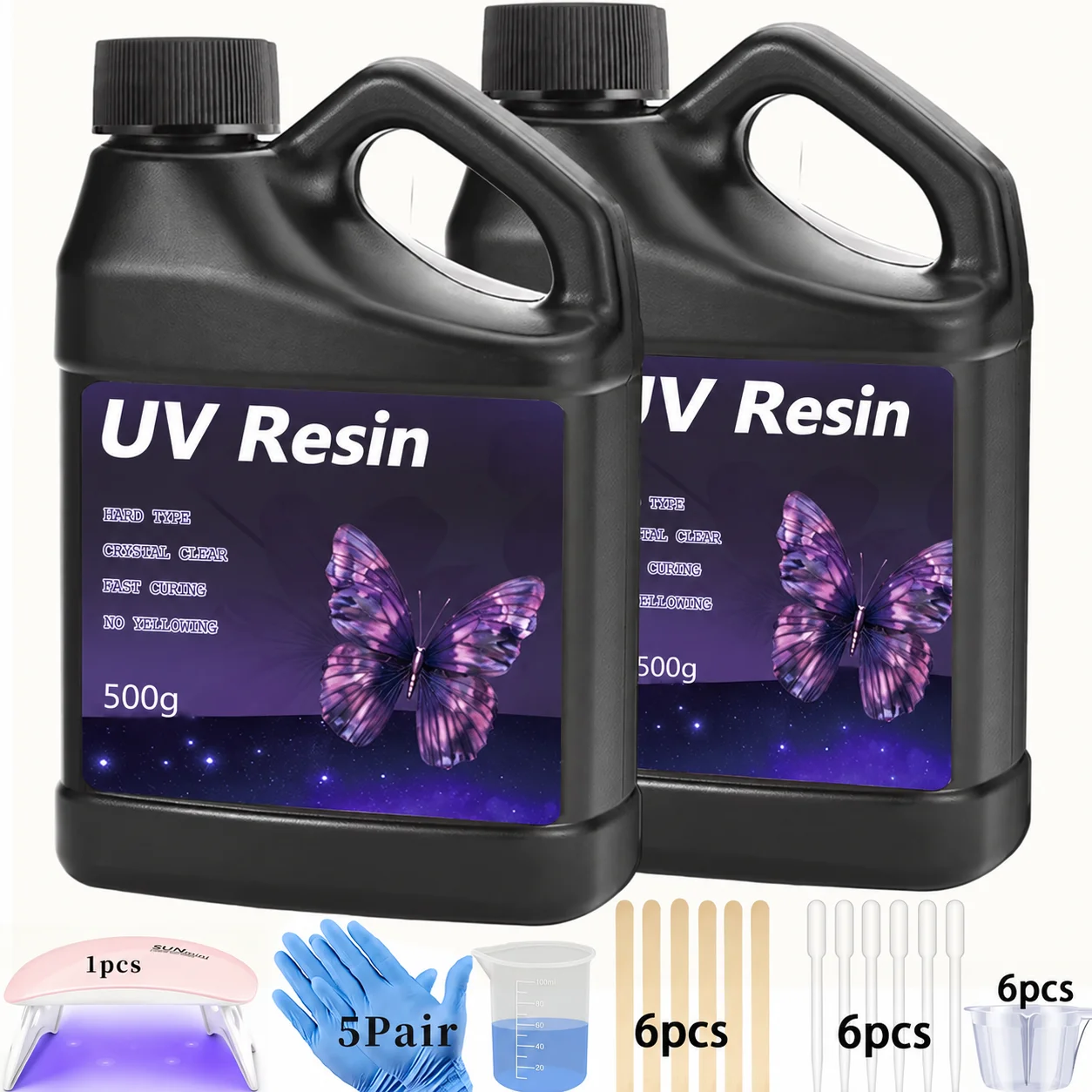 Crystal Clear&Low Odor,UV Light,Silicone Mat,Ultraviolet Epoxy Resin Hard,Starter Kit for Jewelry,Craft Decor,Keychain Making