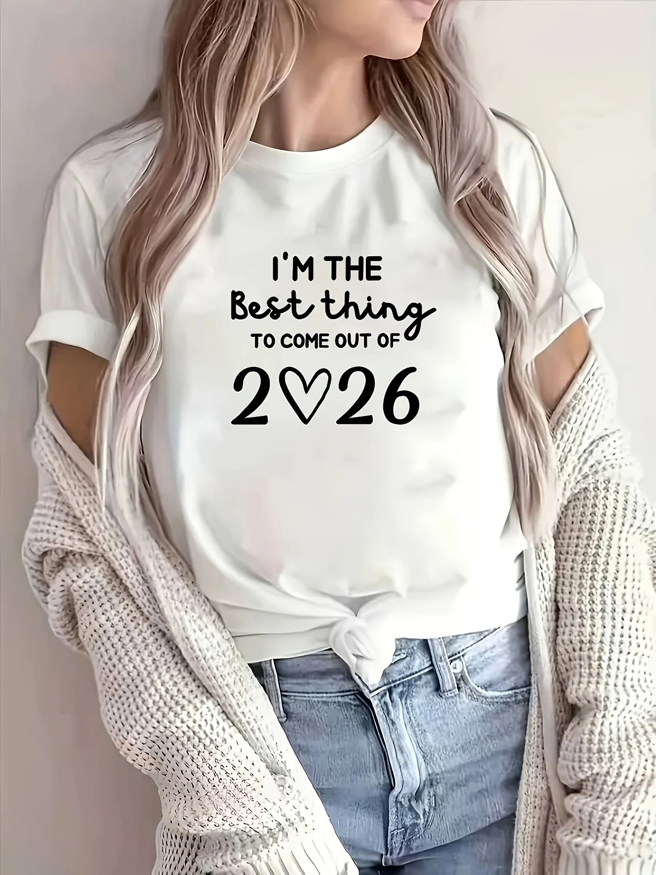 Women I M The Best Thing 2026 Vintage American Style Heart Print White Short Sleeve Round Neck T Shirt