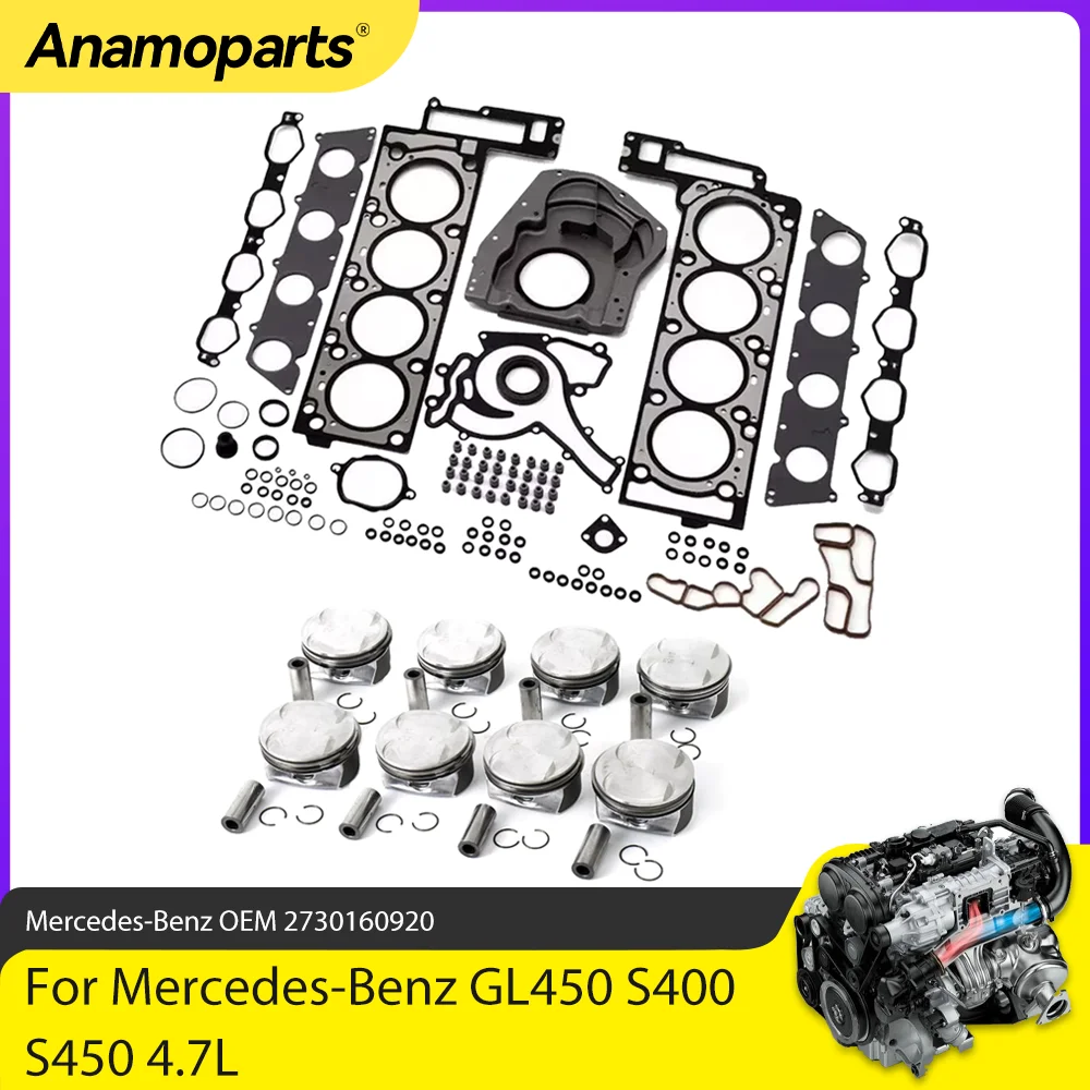 Engine Parts Overhaul Head Gasket Set Pistons With Rings Kit Fit 4.7 L M273 For Mercedes-Benz GL450 S450 X164 W221 4.7L V8 GAS