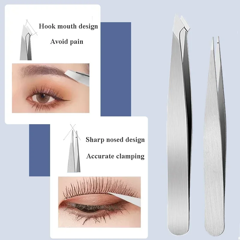 4pc Stainless Steel Professional Tweezers Set with Slant and Flat Perfect for Eyebrow Hair Removal Splinter Ingrown Hair Removal