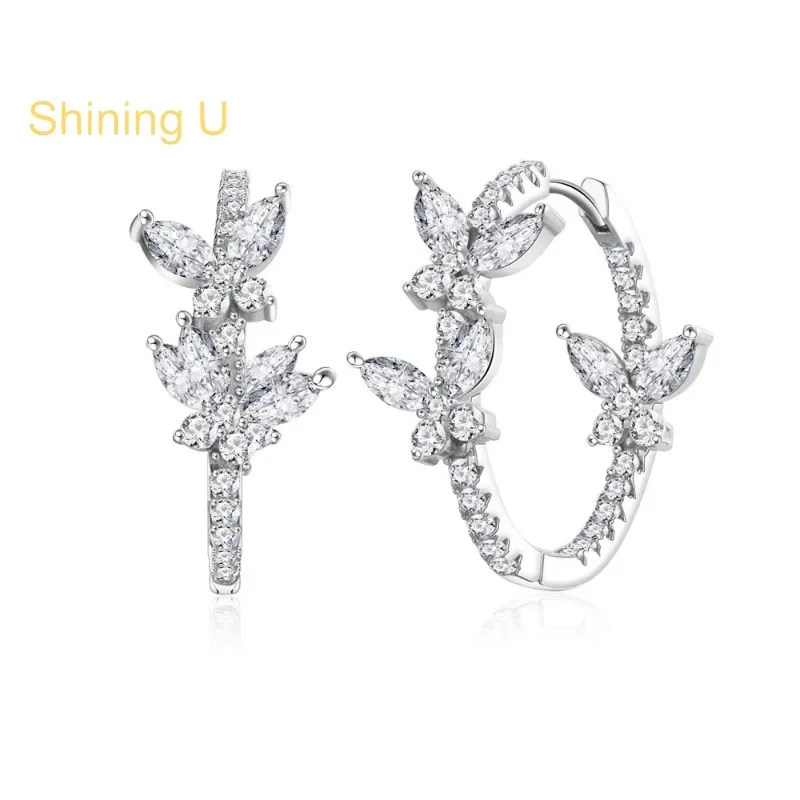 

Shining U S925 Silver Butterfly Hoop Earrings for Women Fine Jewelry Anniversary Engagement
