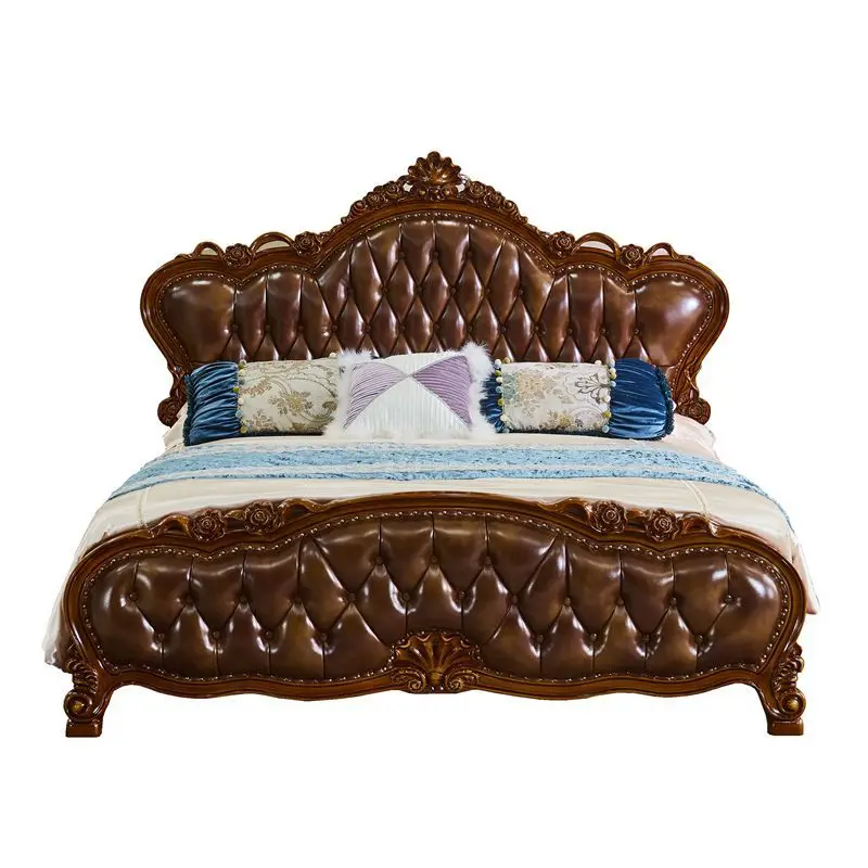 

For European American Minimalist Princess Bedroom Storage Set Solid Wood Bed with Leather Upholstery Soft Frame for Home Use