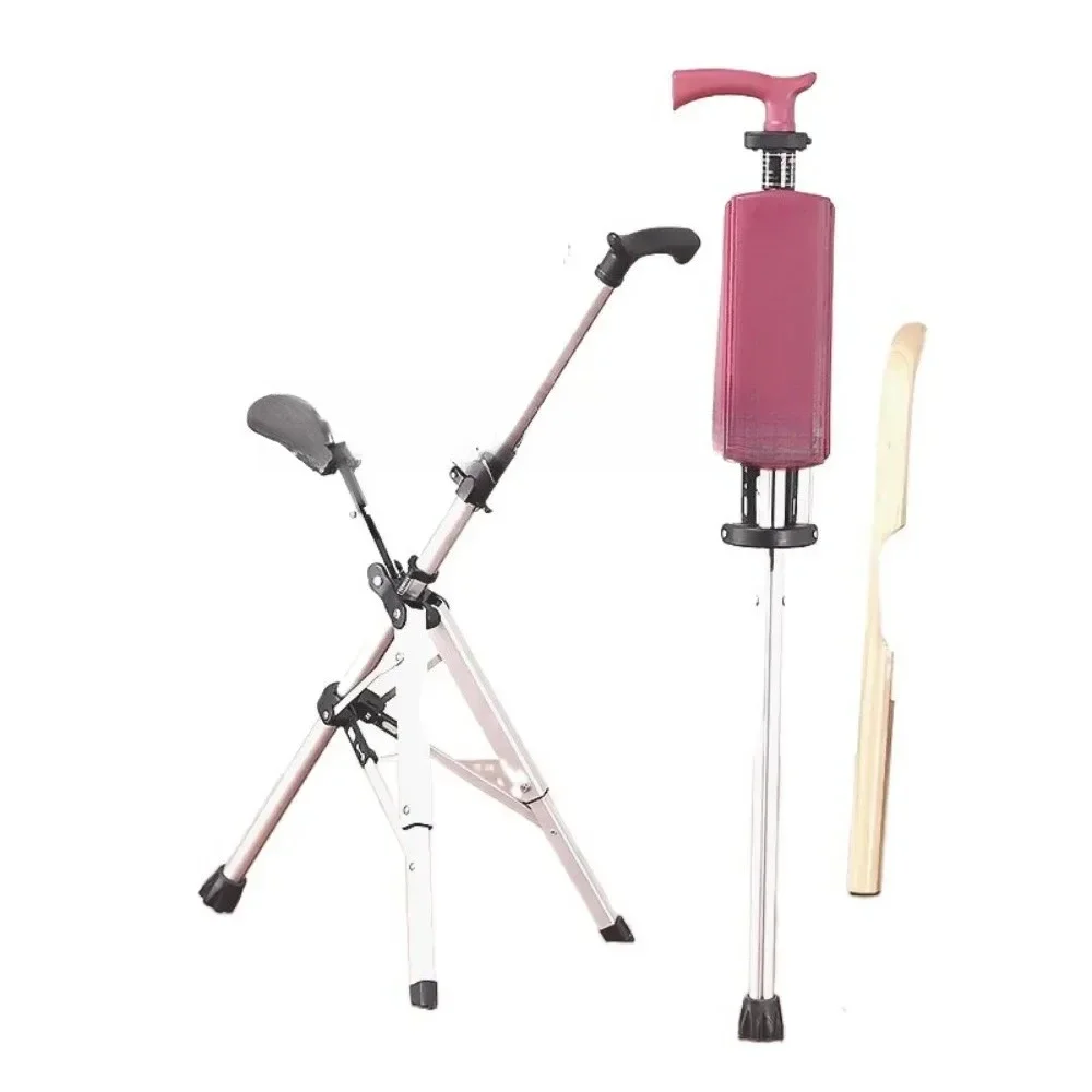 Anti-Slip Portable Folding Dual-Use Walking Stick Crutch Chair with Seat Stool for Outdoor Rest Use