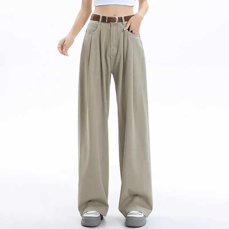 ANJY otoño mujeres estilo de Hong Kong moda Simple pantalones vaqueros rectos de pierna ancha elegante cremallera versátil cómodo pantalones casuales A10904