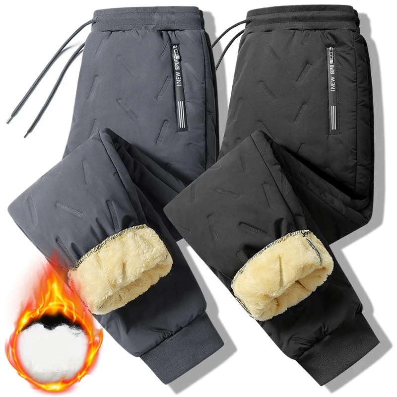 Cotton pants men's thick winter new style with added fleece windproof and warm lamb wool pants casual versatile pants