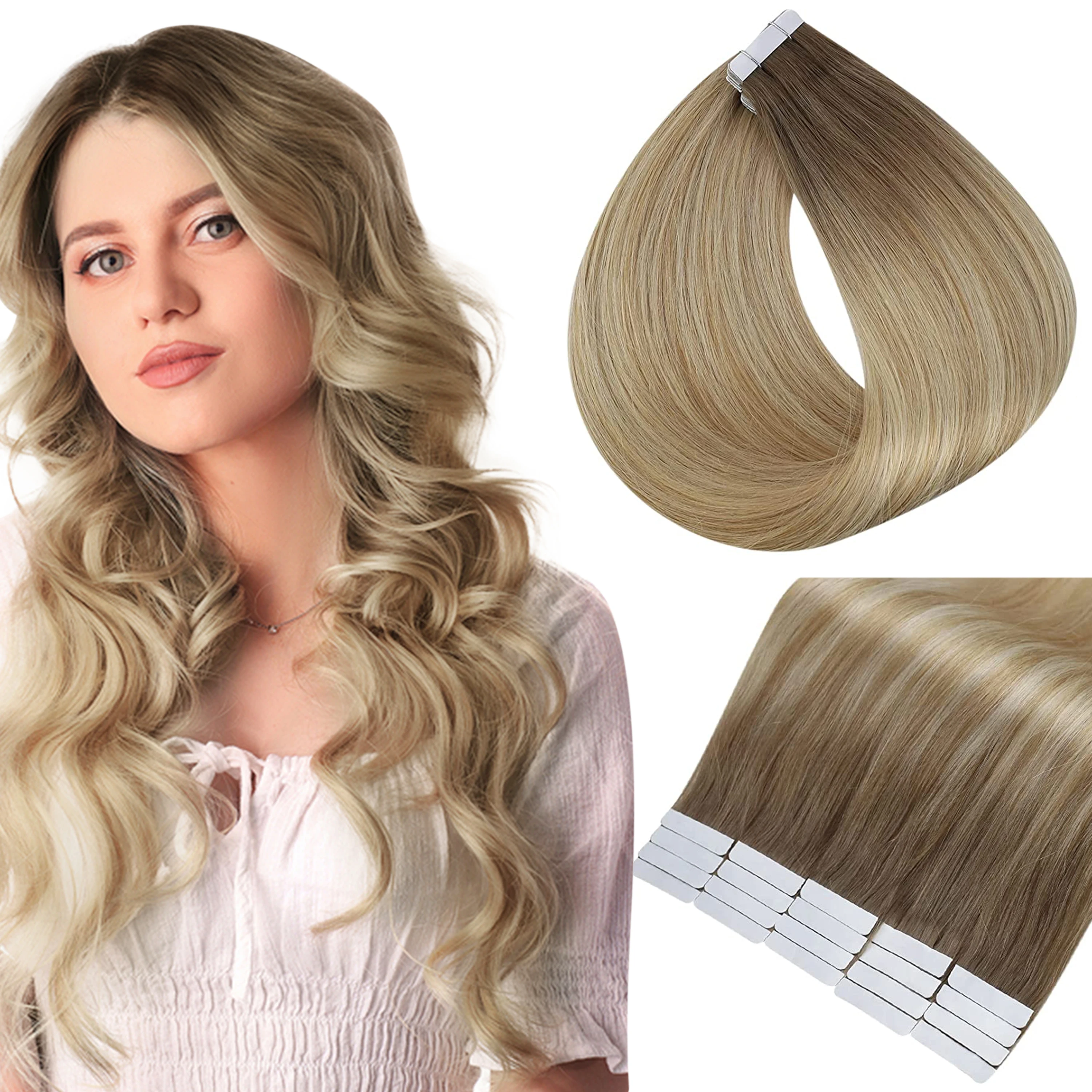 Full Shine Tape in Human Hair Extensions 100% Remy Natuurlijke Human Hair Extensions Tape in Omber Blonde Hair Extensions voor Vrouwen