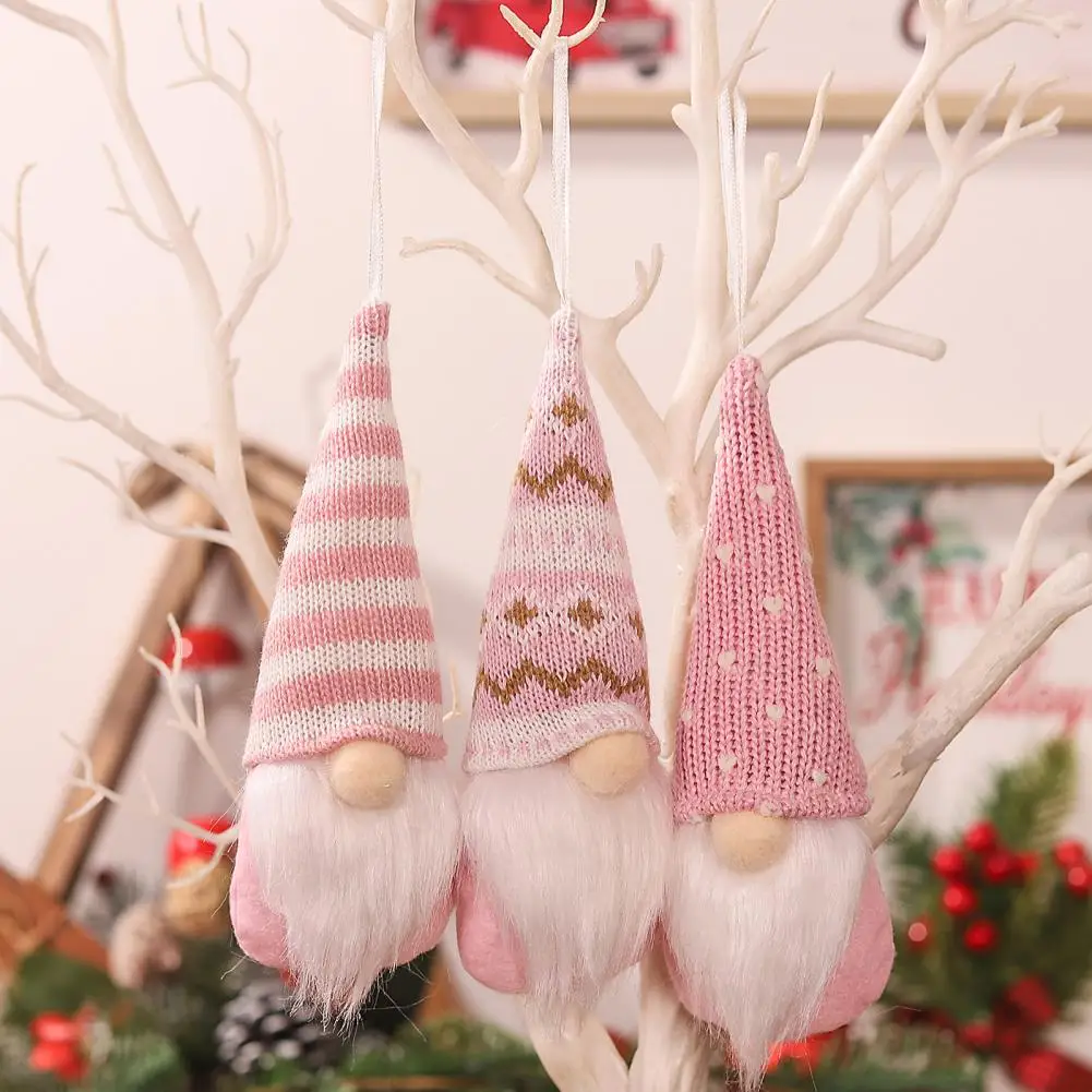 Faceless Gnome Pendant Christmas Hanging Gnome Doll Charming Handmade Christmas Gnome Ornaments Set of 3 Festive Knitted Hats