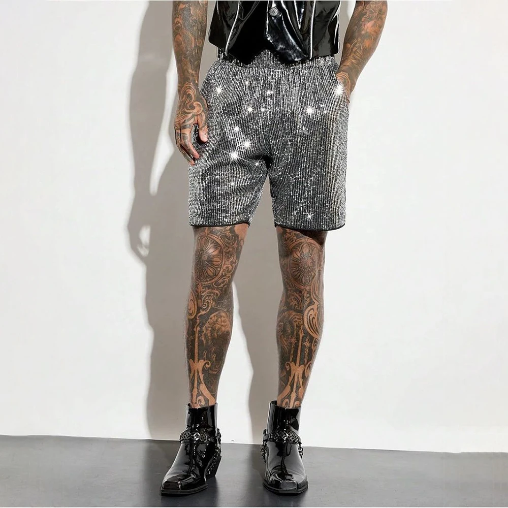 

Мужские шорты с блестками, бальные шорты для выступлений на сцене, уличная одежда, модные повседневные темпераментные прямые шорты, мужская одежда 2025