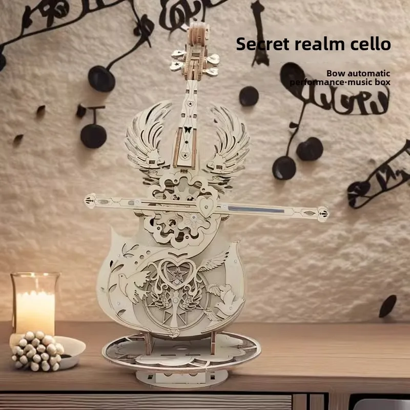 

Handmade music box, music box, cello, wooden jigsaw puzzle, 3D decoration, three-dimensional jigsaw puzzle, DIY creative gift