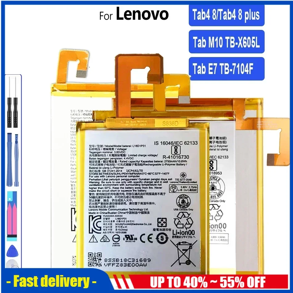 L15D1P32 L16D1P34 L18D1P31 L18D1P32 Battery For Lenovo Tab3 8Plus TB-8703F/N PB1-750N Tab4 TB-8504N Tablet M10 TB-X605L TB-X505X