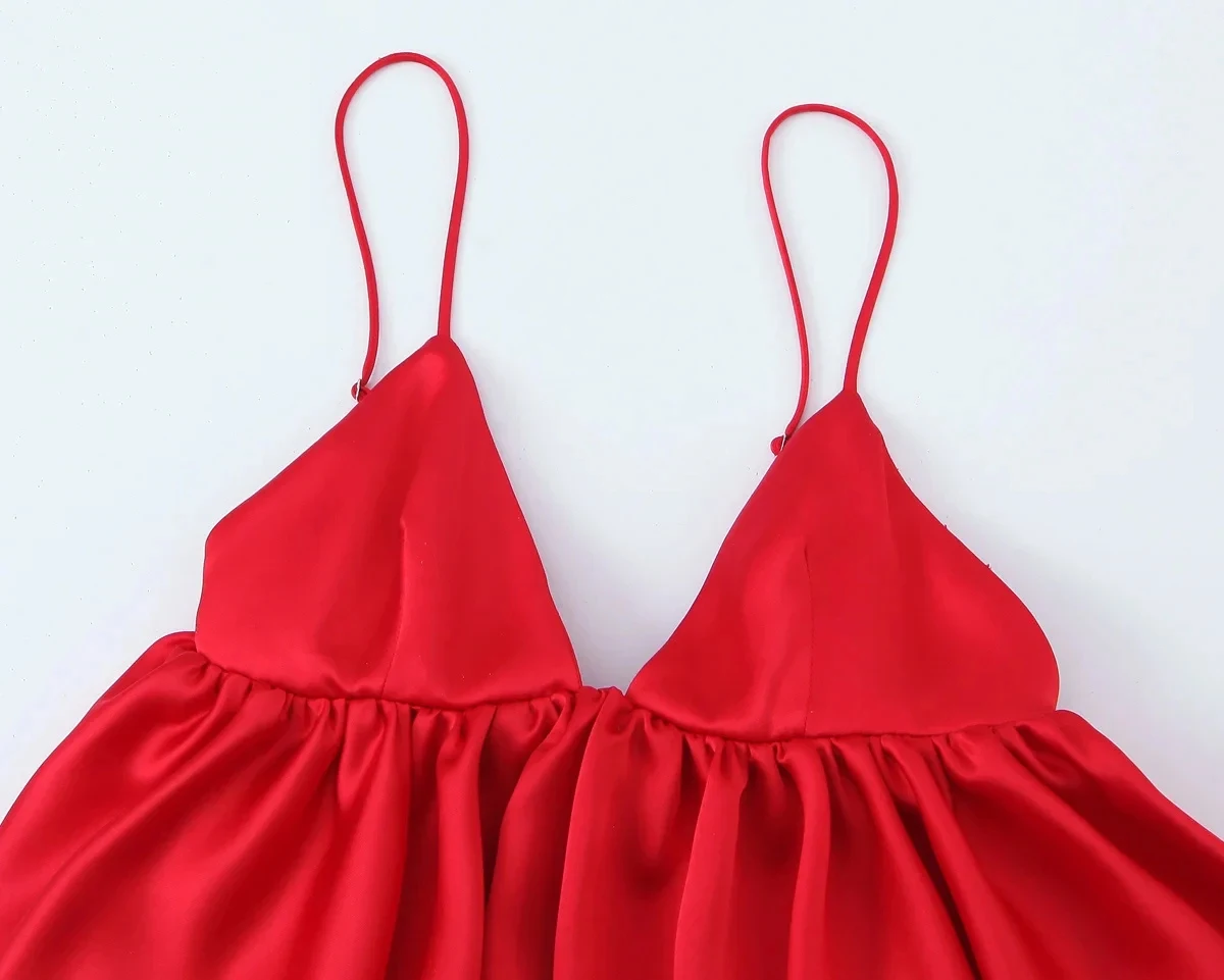 HH Sexy Seidiges Satin Crop-Top für Damen V-Ausschnitt Dünne Träger Ärmellos Einfarbiges Tanktop Abend Party Urlaub Elegante Outfits – Detail 4