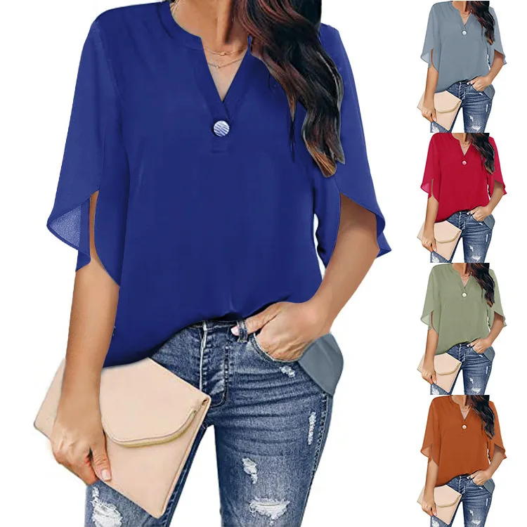 

Women 's Elegant Casual V - Neck Chiffon Shirt New Camicette Tops For Tops For Women Fashion Blusa Feminina