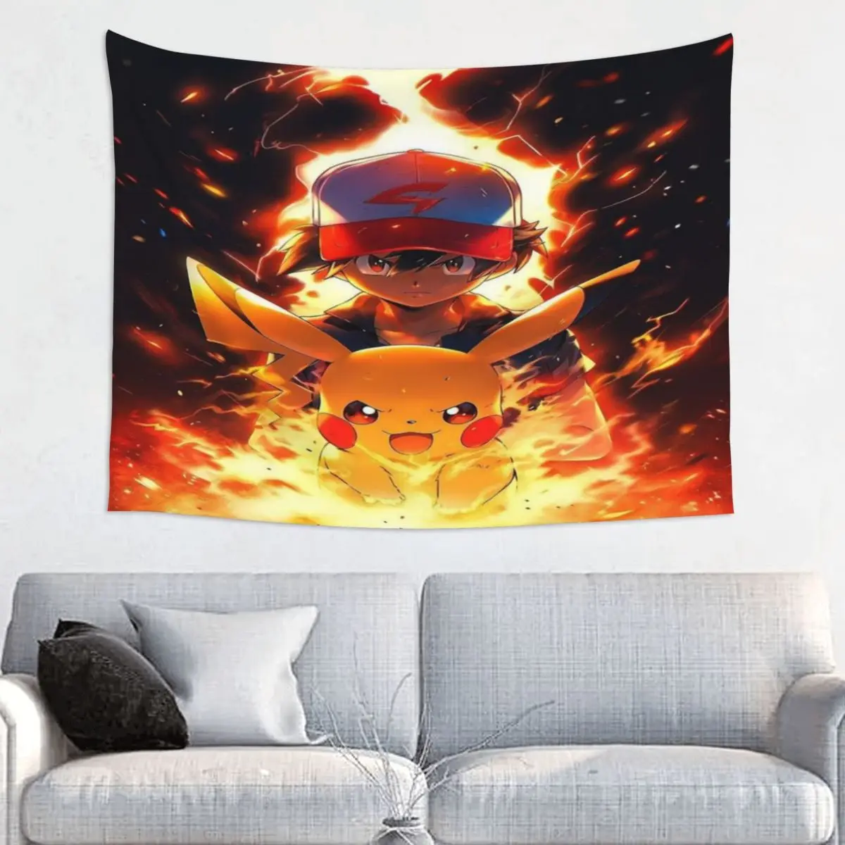 Custom P-Pikachus Tapestry Wall Hanging for Bedroom Hippie Flashing Lightning Tapestries Home Decor