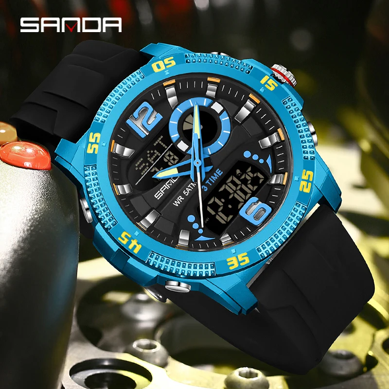 SANDA 3372 Sports Multifunctional Waterproof LED Men's Electronic Watch New Student Electronic Watch Timing Alarm Clock