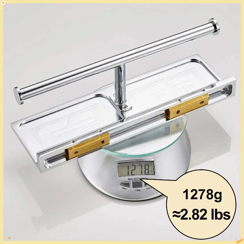 حامل ورق تواليت كروم فاخر للفندق - رف وموزع مزدوج من النحاس، حل تخزين الحمام