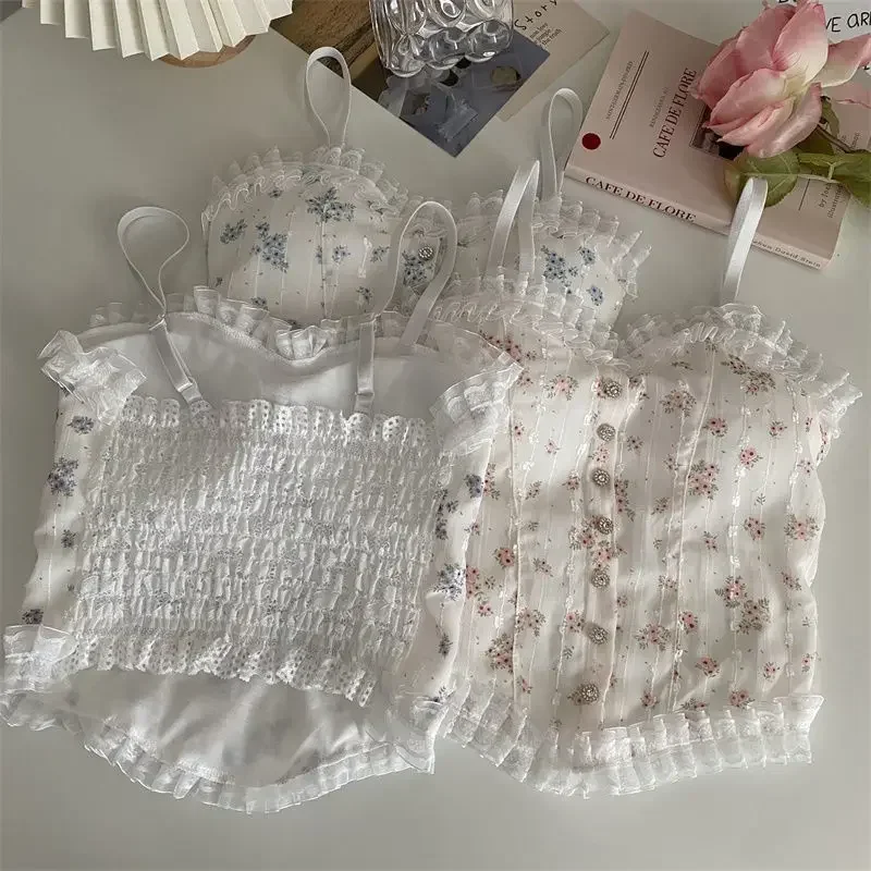 2025 bustiers floraux français bois oreille-hem Camisole femmes respirant dentelle débardeurs dos-beau sous-vêtements pour l'été