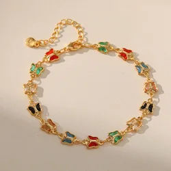 Sweet Colored Crystal Butterfly 18k Gold Plated Waterproof Metal Bracelets for Women Fashion Day Wear Jewelry for Teens Girls