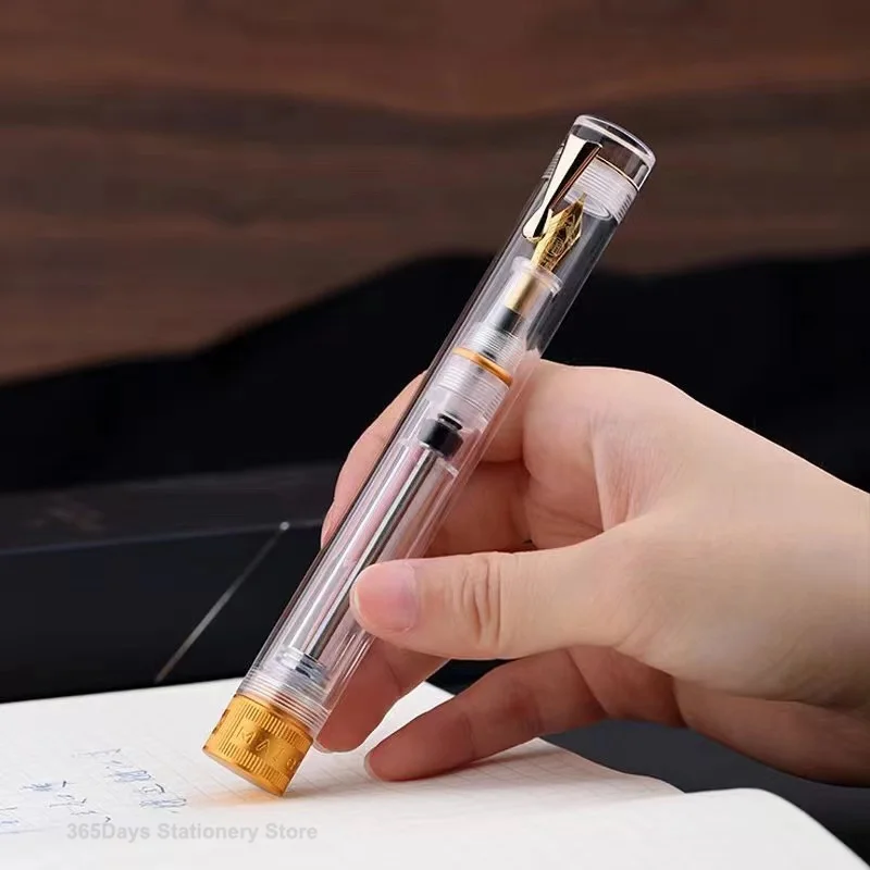 New MAJOHN V1 Transparent Resin Demonstration Vacuum Filling Inking Fountain Pen #26 Nib Gold-Plated Nib Daily Writing Gift Pen