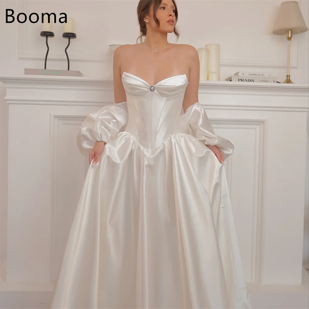 

Booma A-Line Classic Strapless Wedding Dresses Pleat Sleeveless Brides Simple Satin Gown Custom Made 2025