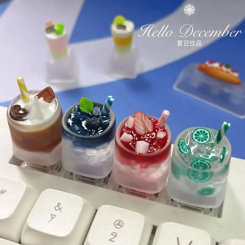 

Creative personalized lemon tea keycaps transparent resin gifts customized mechanical keyboards strawberry keycaps