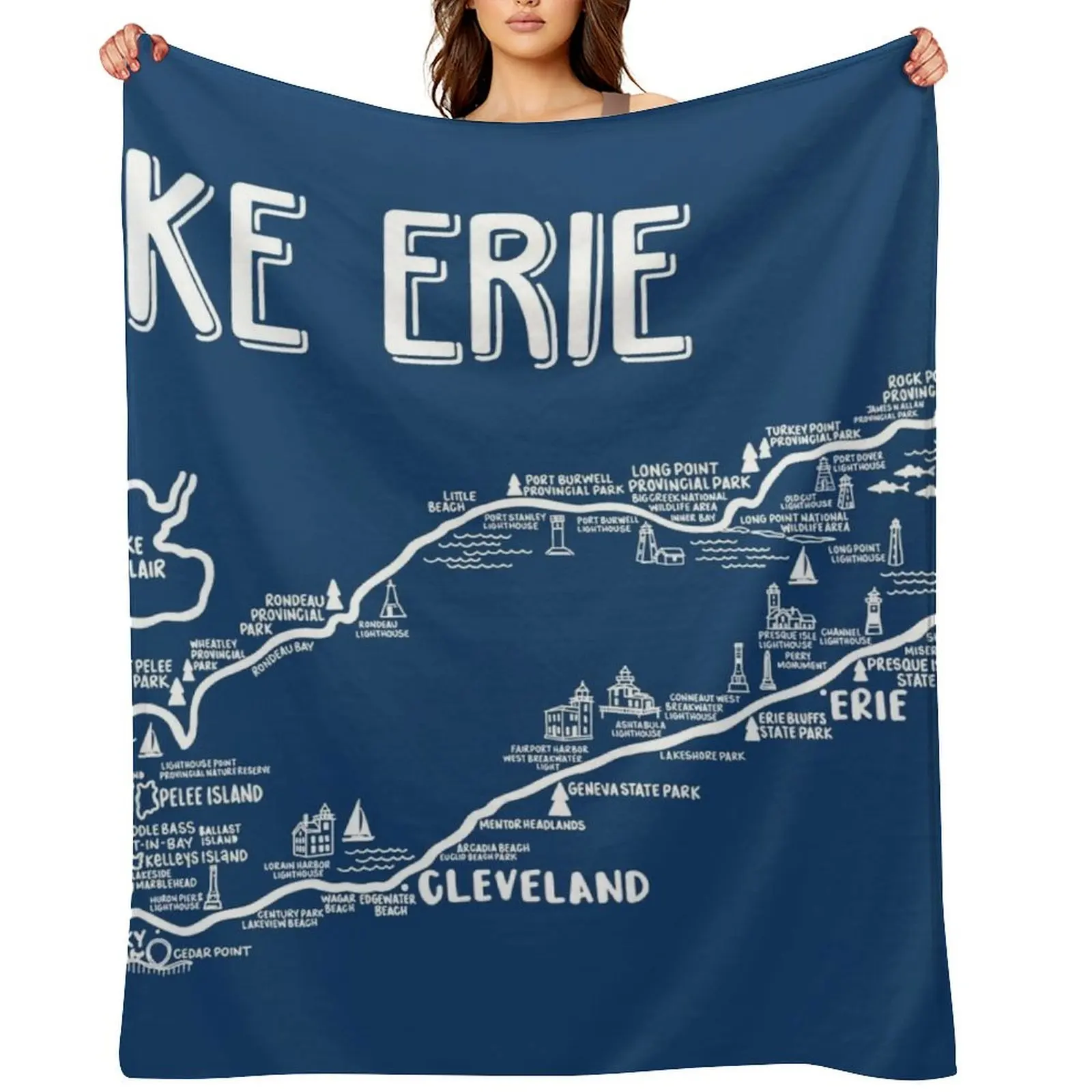 

Lake Erie Map Throw Blanket Sleeping Bag Flannels For Decorative Sofa Winter beds Blankets