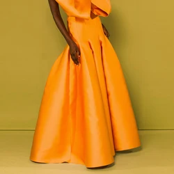 High Quality Orange Satin Maxi Skirt Custom Made Puffy Ruffled Long Prom Skirt for Women faldas Zipper Waist Female Formal Skirt