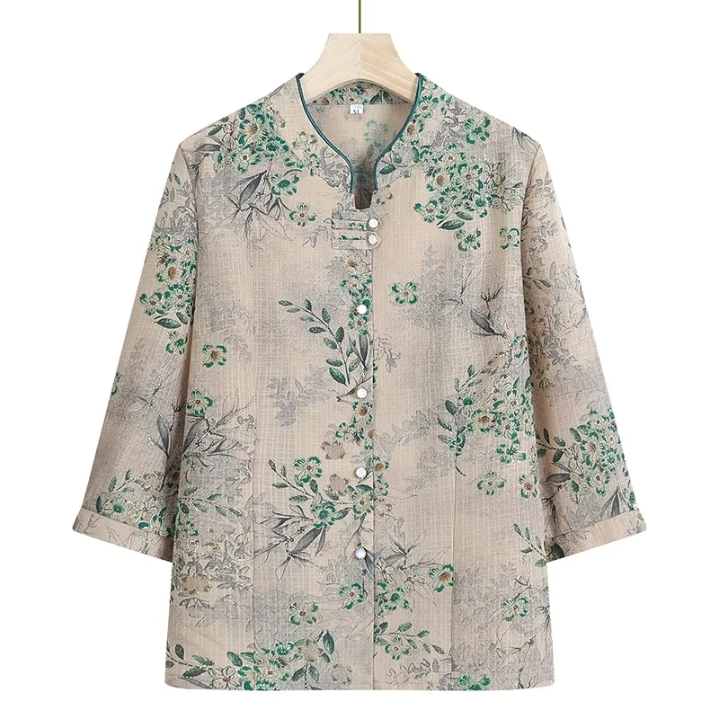 Grandma Costume Seven Points Sleeve Shirt Top Old Lady Summer Short Sleeved Blouse Tops Pant Suit Old Age Mom New Two Piece Set