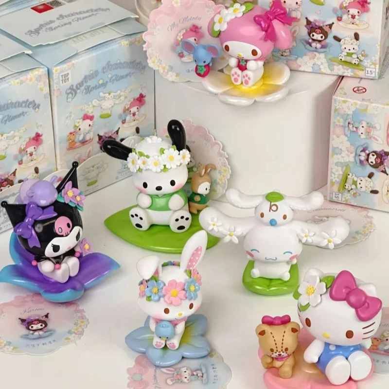 

Genuine Sanrio Spring Flower Series Blind Box Cute Characters Hello Kitty Kuromi Model Collect Toys festivel Decoration Gift