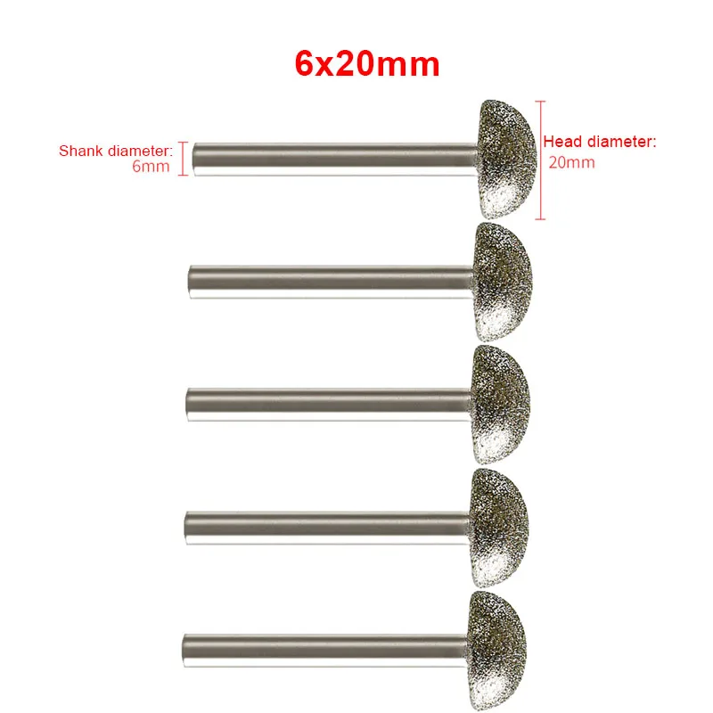 5 Stück 12/14/16/18/20mm Diamant-Frässtifte mit 6mm Schaft zum Gravieren von Glas, Jade, Marmor, Zubehör für Rotationswerkzeuge – Detail 6