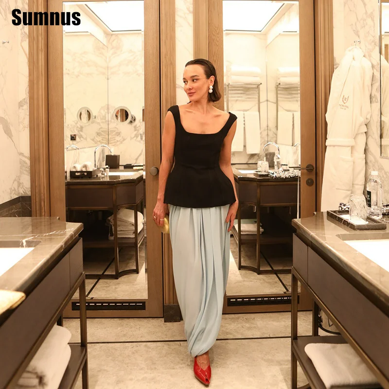 Sumnus Simple Straight Prom Dress Midi Contrast Color Two Pieces Sleeveless Evening Dresses Gala robes de soirée Customized