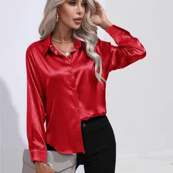 Satin Shirt Silk Top Elegant and Comfortable Long Sleeve Loose Fit Women's Spring New Fashion Casual Street Button Shirt