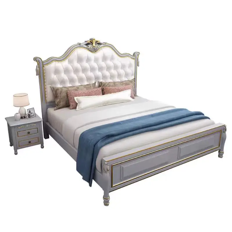 

@#European Design Luxury King Bedroom Furniture Sets Royal King Size Bed for Villa Hotel Solid Wooden Bed With Soft Bag