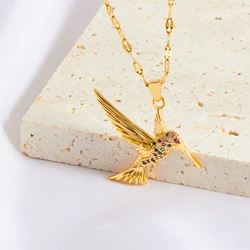 Golden Hummingbird Bird Set Colorful Zircon Pendant for Women's Party Sexy Low Allergy Jewelry Gift Necklace