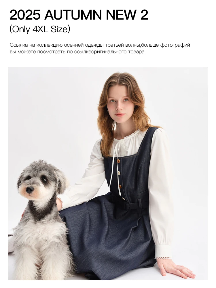 DUSHU 2025 4XL Autumn New2 Women Long Sleeve Shirt Tops Female Long A-LINE Skirts V-Neck Short Sleeve Tops Dress Jackets
