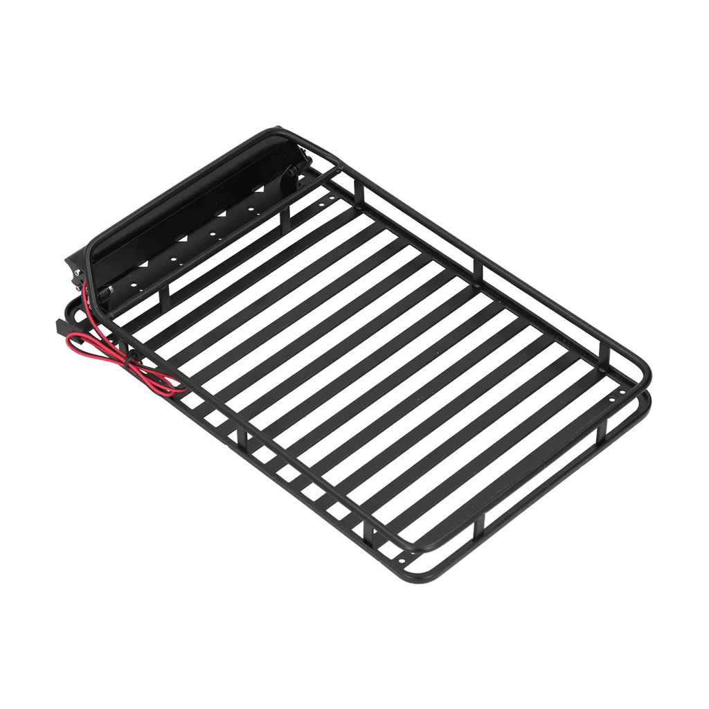 Metal Luggage Carrier Roof Rack with LED Light Bar for 1/10 RC Crawler Car Axial SCX10 TRX4