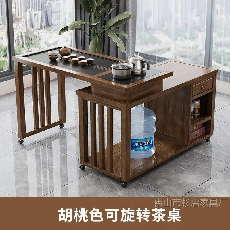 Solid wood balcony rotating tea table and chair combination household mobile tea table