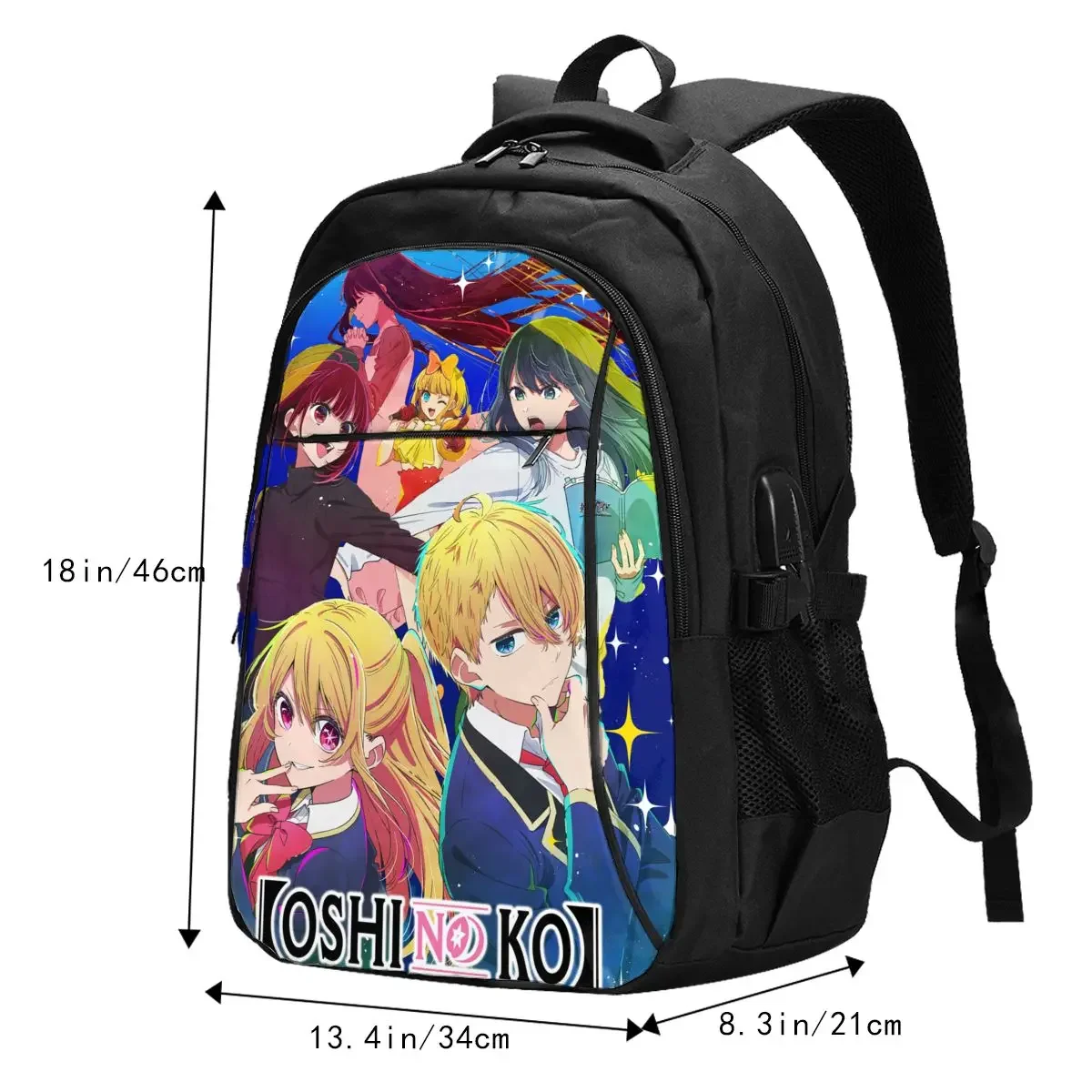 Anime Oshi No Ko Ai Hoshino Reise-Laptop-Rucksack, wasserabweisender Business-Laptop-Rucksack mit USB-Ladeanschluss, College-Tasche