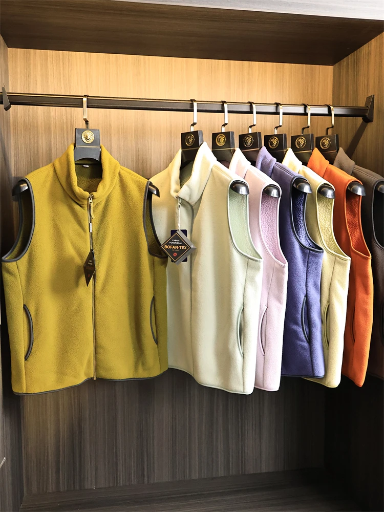 

Double-Sided Thiened Fce Stand-Up Collar Vest Jaet Men's Pure Color Warm Autumn Winter Faion Urban Sle Zipper Closure