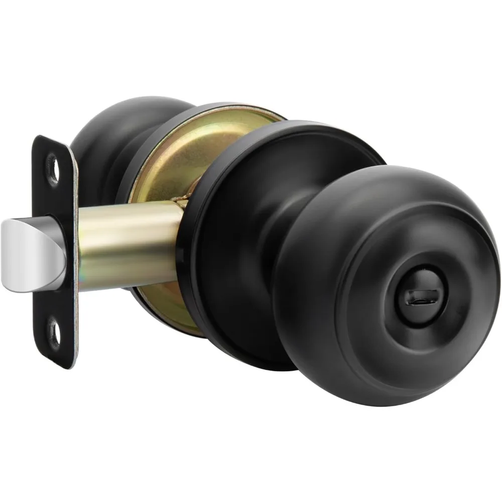 Black Door Knobs Interior, Privacy Door Lock Knob for Bedroom, Classic Matte Black Interior Door Knobs(1 Pack)