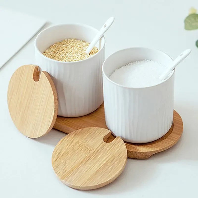 Nordic Ceramic Seasoning Jar with Lid Spoon Seasoning Pot Salt Shaker Sugar Bottle Organizer Home Kitchen Supplies Storage Set