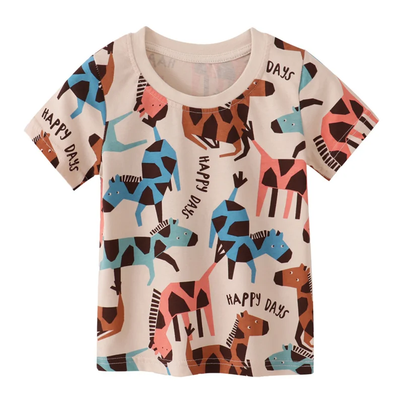 Jumping Meters 2-7T Zebra Summer Girls Boys T Shirts With Animals Print Giraffe Children's Clothes Kids Tees Tops