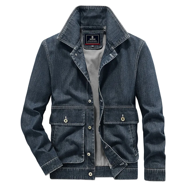 

Spring Autumn Men's Coat Casual Blue Denim Jacket Fashion Big Pocket Cotton Overcoat Male Outerwear Jakets for Men 5XL MY1003