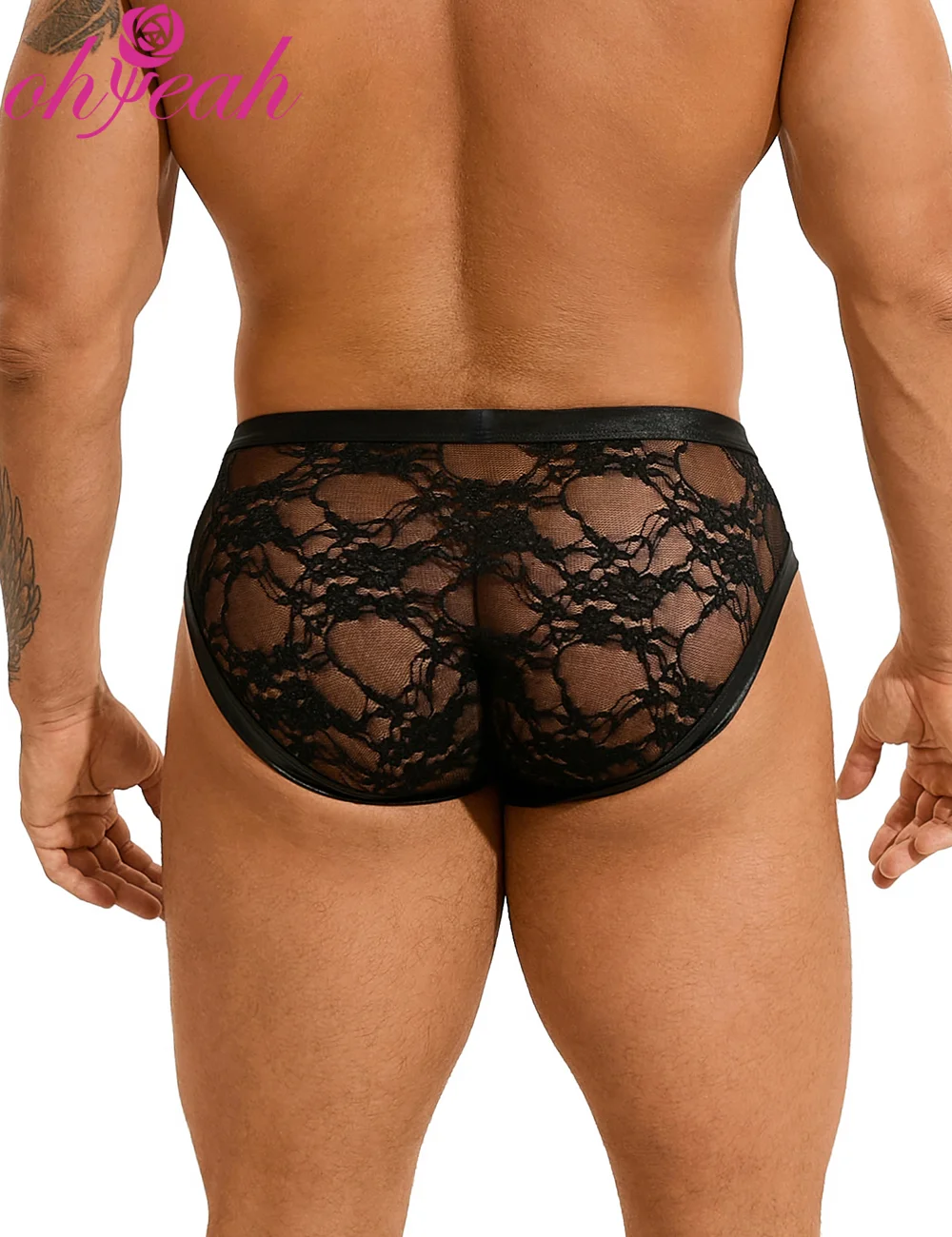 Ropa Interior Masculina de Encaje de Cuero PU Negro, Calzoncillos Triangulares Sexys con Bolsa en Forma de U, Elásticos y Ajustables, Talla Grande