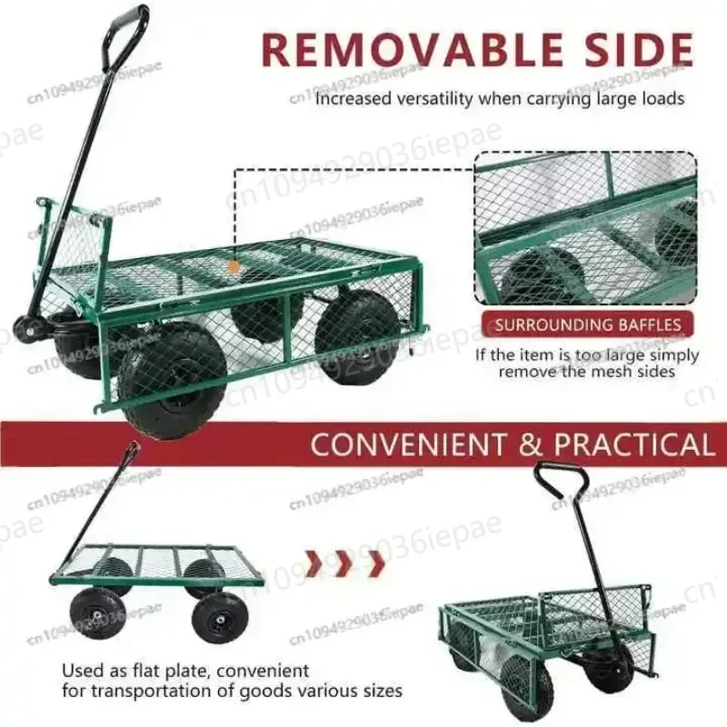 Cargo trolley with waterproof cloth pocket, hand cart for towing flat plates, household garden cart for transportation