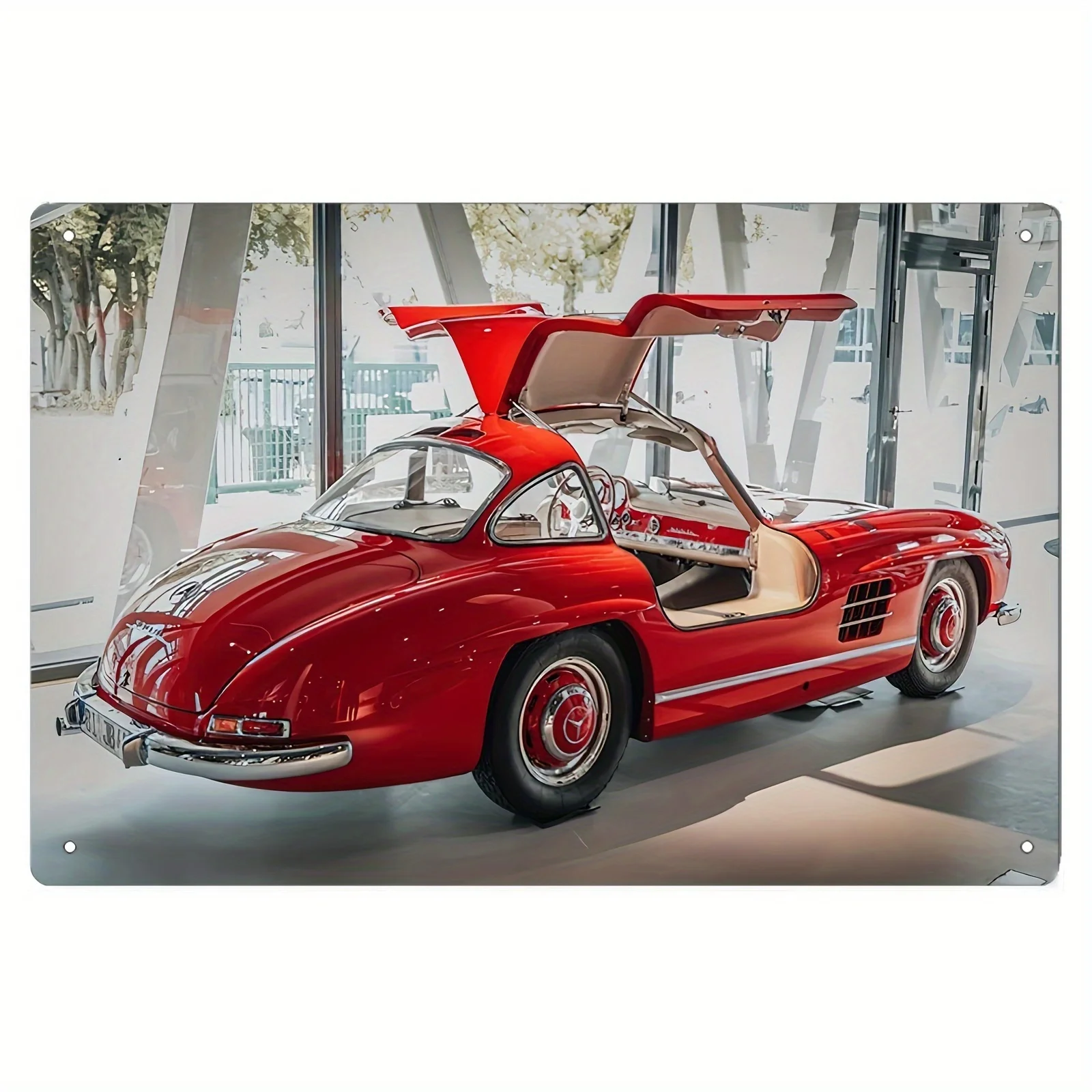 Letrero de metal para coche clásico rojo vintage, hecho de hierro, montado en la pared, versátil, con texto en inglés con efecto elaborado, traje