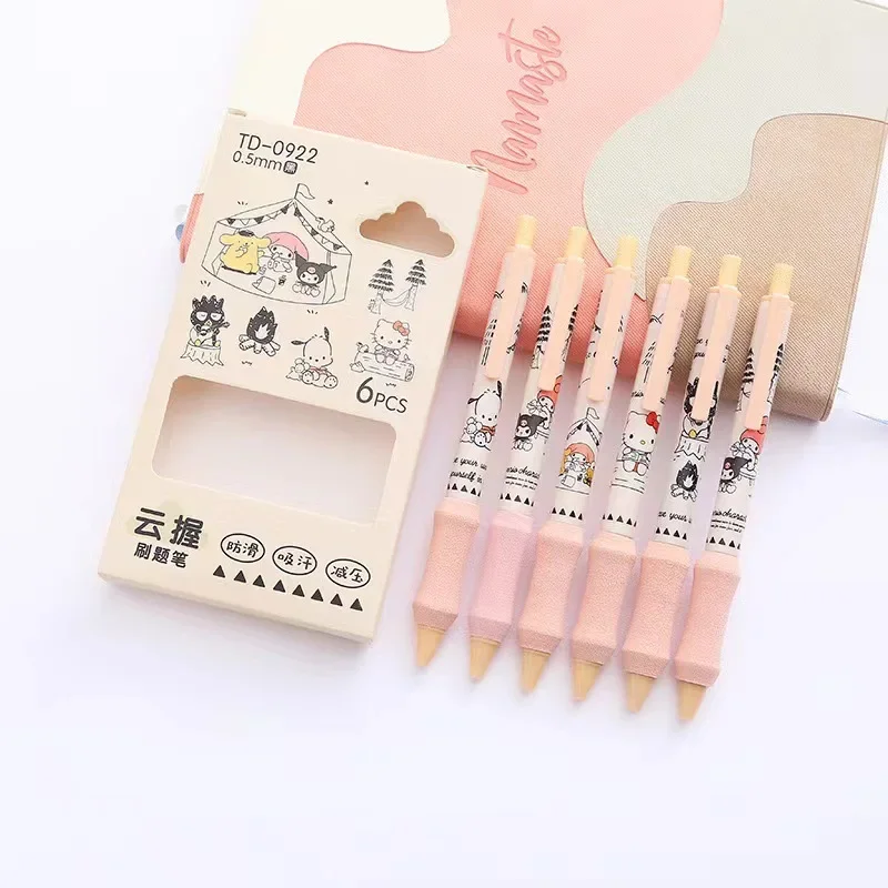 6pcs/set Cute Cartoon Pen Good-looking St Head Quick-dry Smooth Soft Grip Sponge Retractable Pen Pupil Do Homework Gel Pen