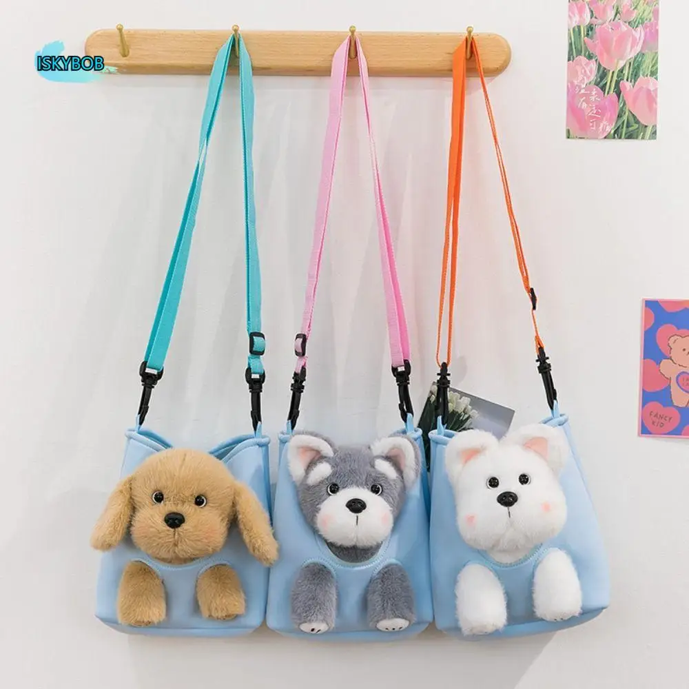 Zaino per cani Westie in cotone PP Borsa a tracolla per collezione Borsa in pelliccia per bambola di peluche Zaino per cani da corsa imbottito soffice e portatile
