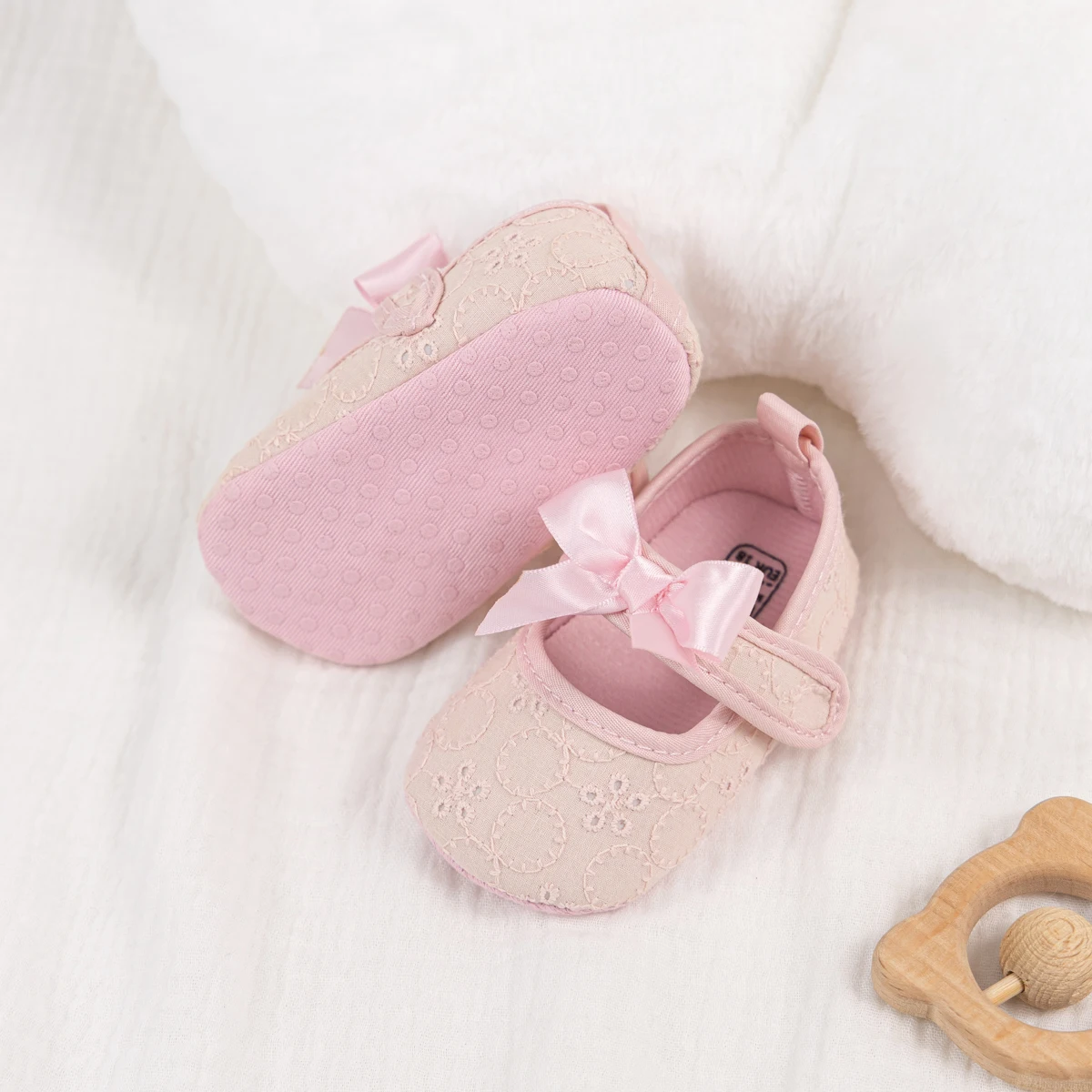 Four Seasons Newborn Baby Walking Shoes Classic Color Matching Bow Princess Shoes Baby Girl Anti-slip Soft Bottom Solid Color